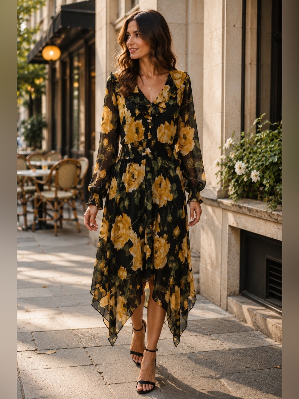 Karl Lagerfeld Floral Black and Yellow Dress ~ NWT